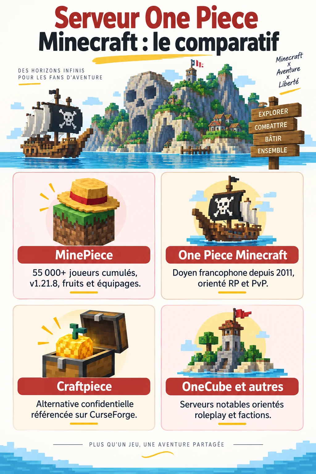 Serveur One Piece Minecraft : le comparatif : MinePiece, One Piece Minecraft, Craftpiece, OneCube et autres