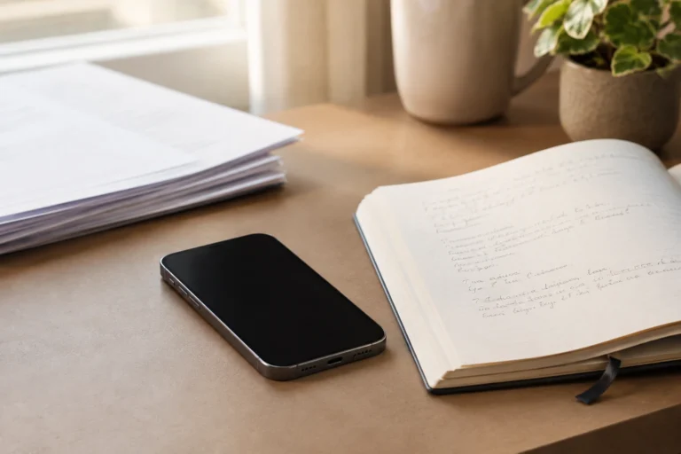 Smartphone et documents préparés pour un entretien téléphonique France Travail